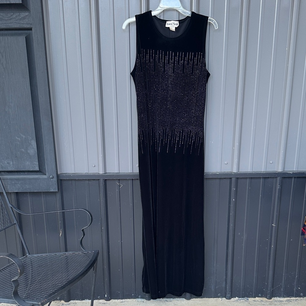 Vintage Black Velvet maxi dress with sequins